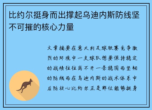 比约尔挺身而出撑起乌迪内斯防线坚不可摧的核心力量